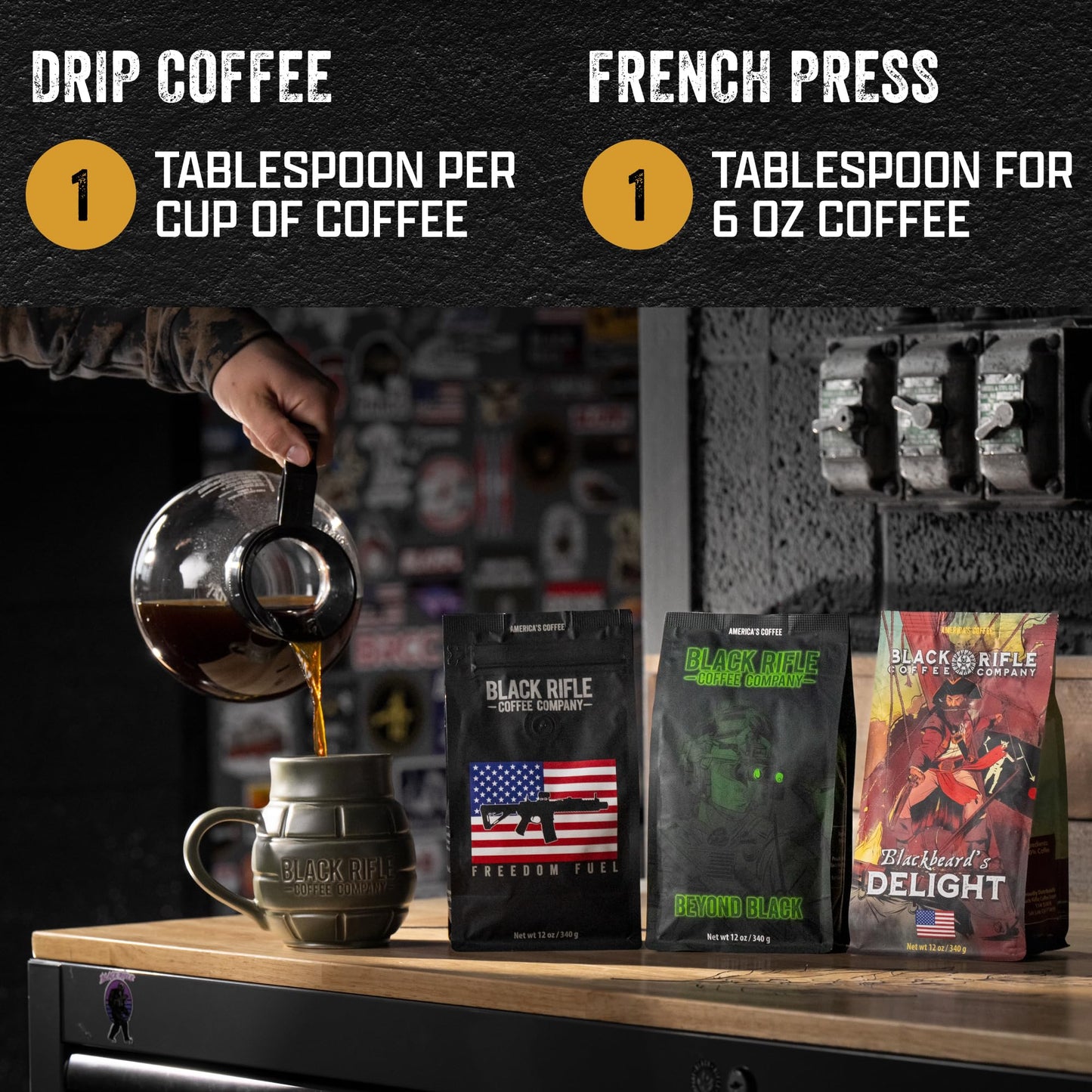 Black  Coffee Company Blackbeards Delight  12oz Bag  Ground Coffee Dark Roast - Roasted Blend Made from Arabica Beans - Colombian & Brazilian Beans - Veteran Founded & American Made