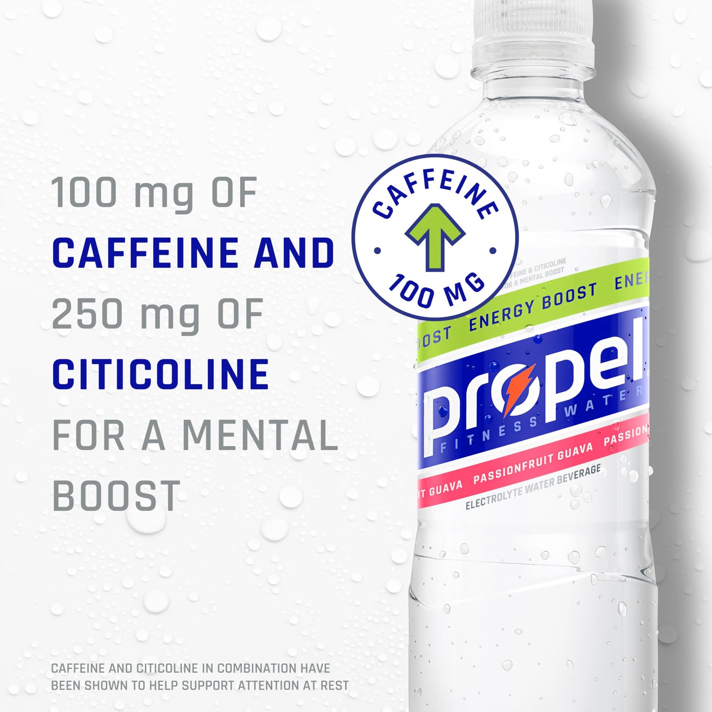 Propel Energy Boost Flavored Water, Electrolytes & Caffeine, Passionfruit Guava, 16.9 fl oz Bottles, 12 Pack