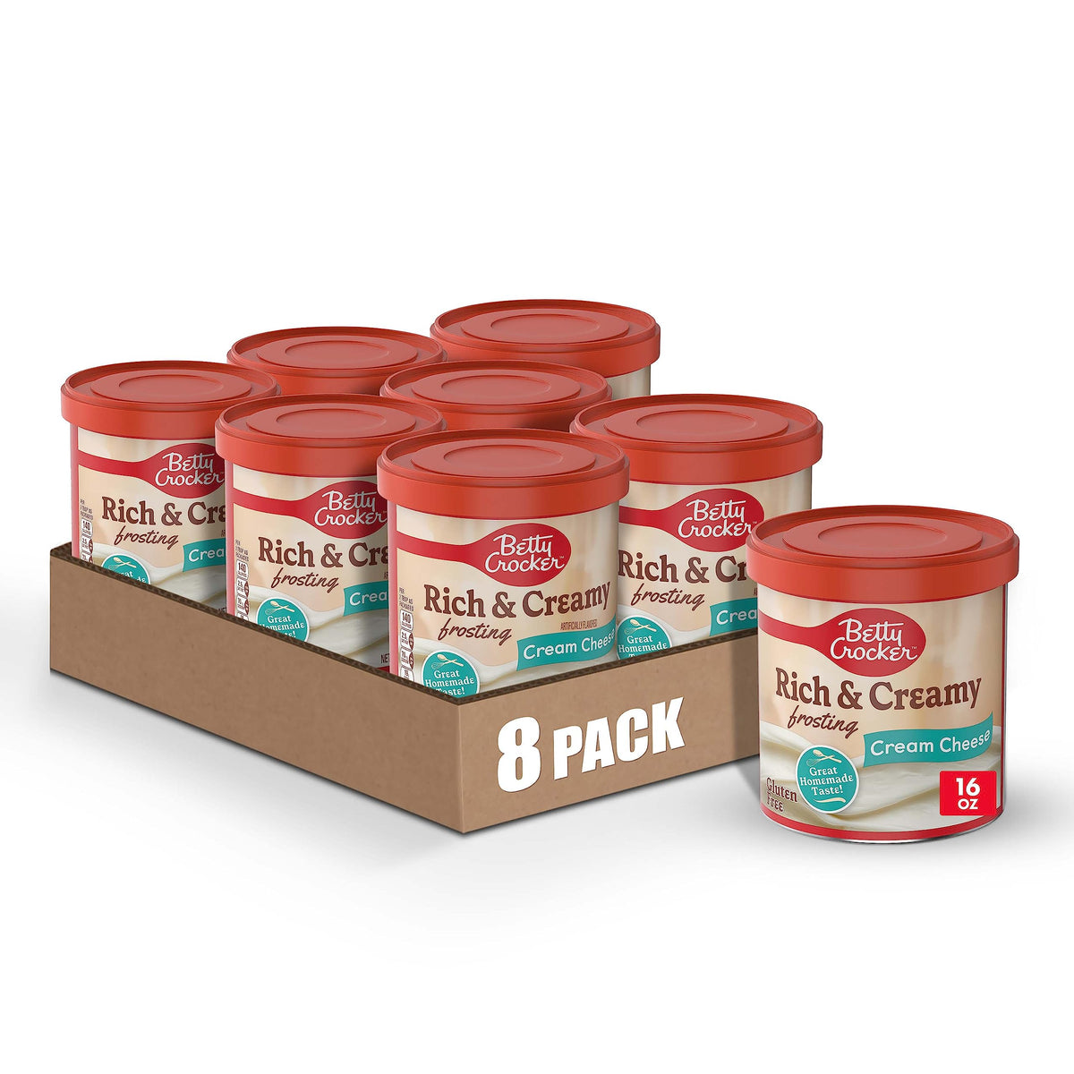 Betty Crocker Rich & Creamy Cream Cheese Flavored Frosting, Gluten Free Frosting, 16 oz (Pack of 8)