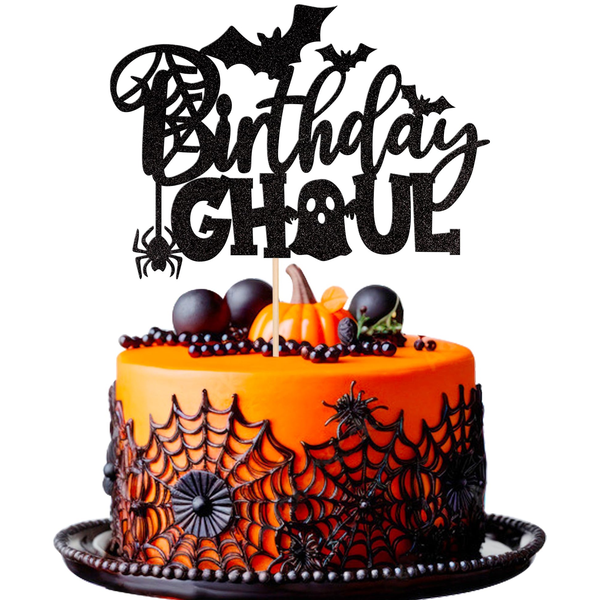 ZHUOWEISM Birthday Ghoul Cake Topper, Glitter Spooky Spider Bat, Halloween Cake Decoration, Design B4, Paper