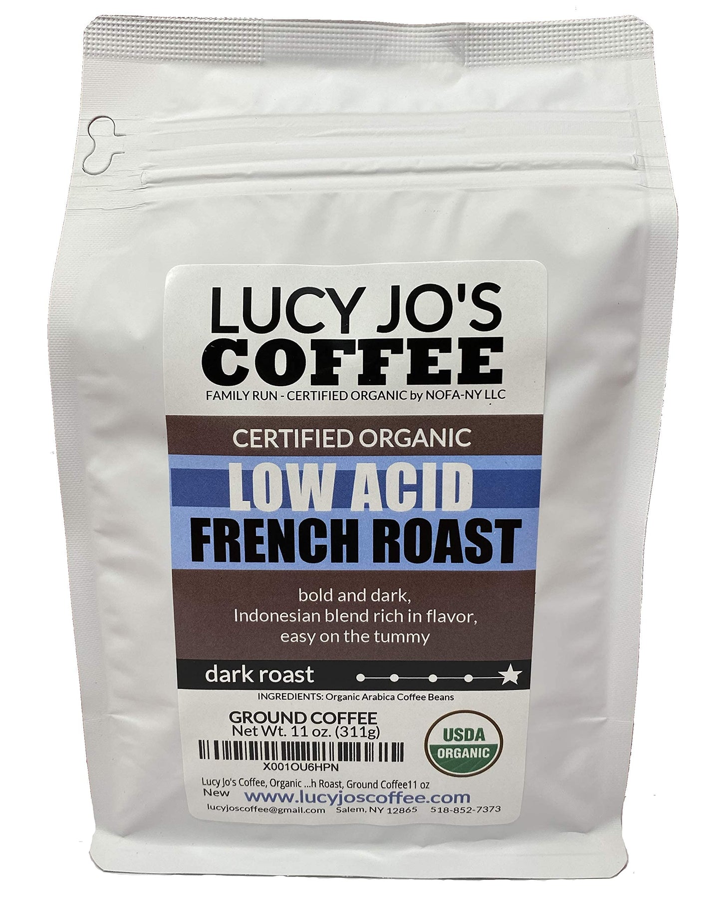 Lucy Jos Coffee Organic Low Acid French Roast Ground Coffee 11 oz Silver