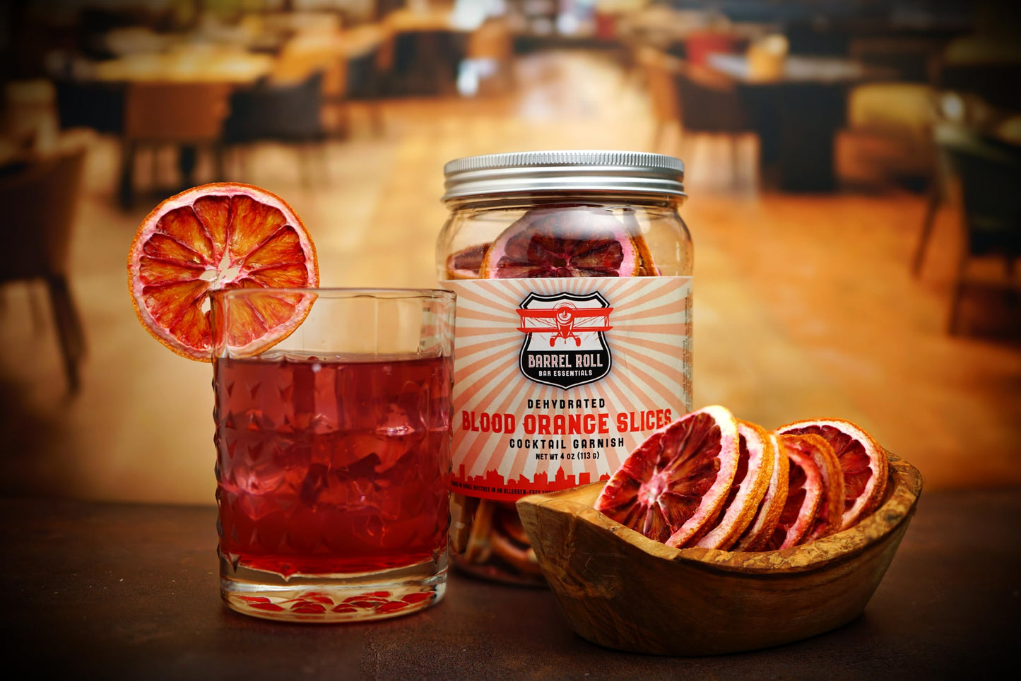 Barrel Roll Bar Essentials Dried Blood Orange Slices for Cocktails, 4 Ounce, All Natural, Large Dehydrated Oranges