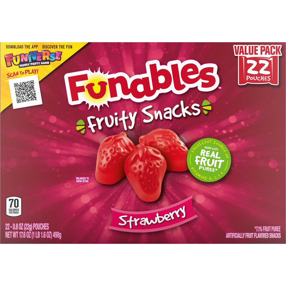Funables Fruit Snacks, Strawberry Fruit Flavored Snacks, 0.8 Ounce Pouches (22 Count) (Pack of 2)