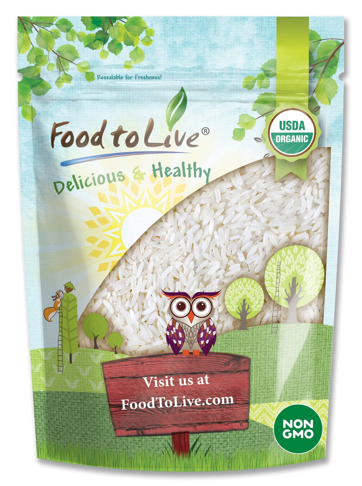 Organic White Jasmine Rice, 5 Pounds - Non-GMO, Long-Grain Rice Variety, Raw, Vegan, Kosher, Bulk