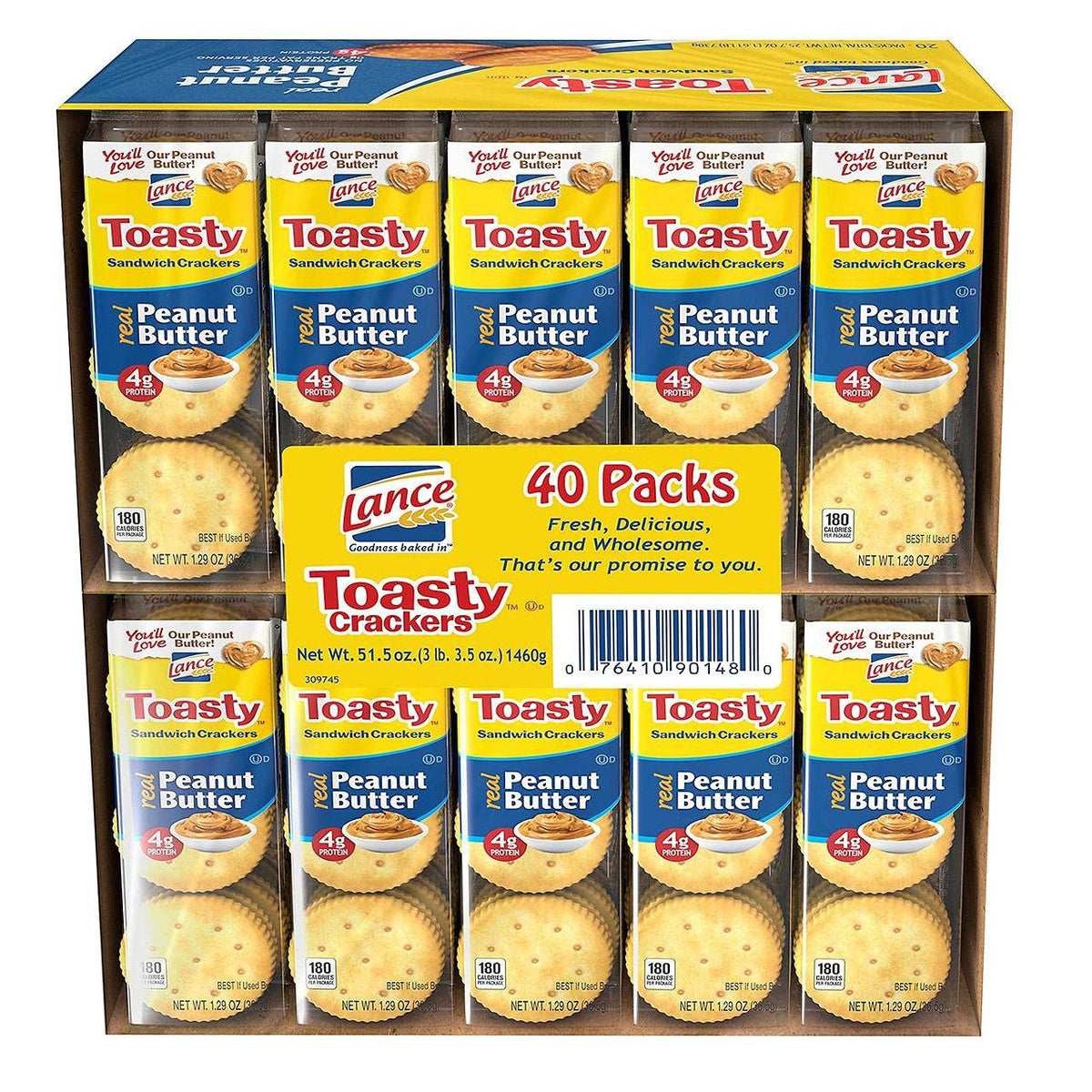 Lance Toasty Crackers, Real Peanut Butter, 51.5 Ounce (Pack Of 40)