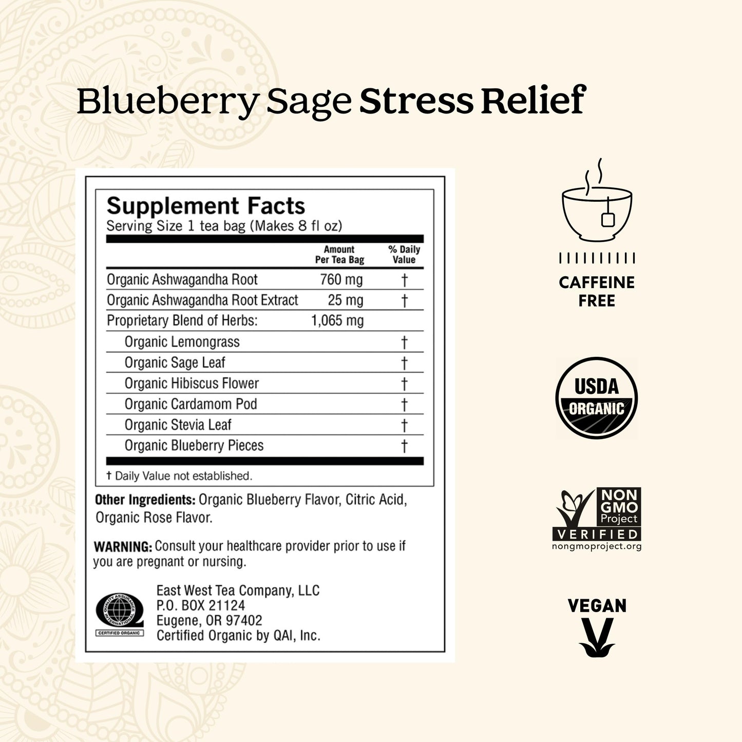 Yogi Tea Blueberry Sage - Stress Relief Tea Bags, 16 Count (Pack of 4) - Calming Herbal Blend with Ashwagandha, Hibiscus & More