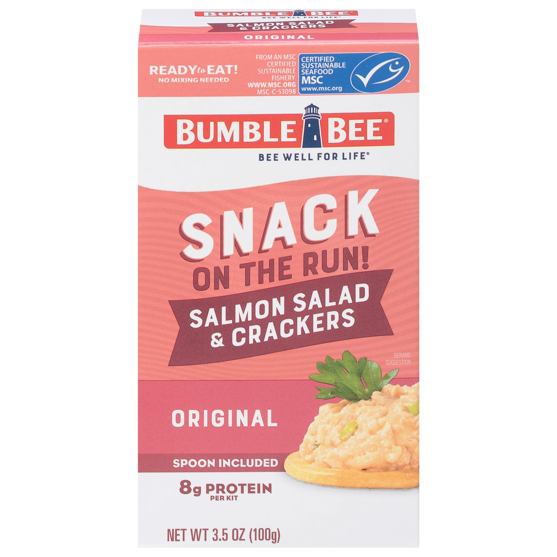 Bumble Bee Snack On The Run Salmon Salad with Crackers Kit - Ready to Eat Protein Snack Pack - 8g Protein per Box - Wild Caught 