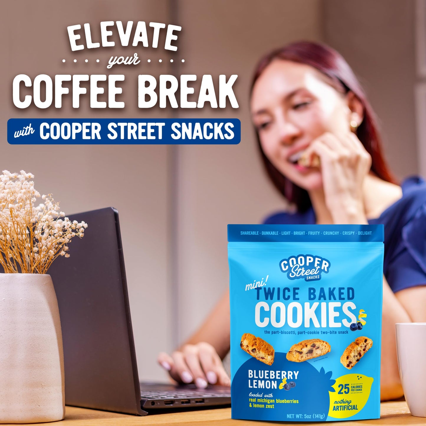 COOPER STREET Biscotti Cookies - Twice Baked Lemon Blueberry - Light & Crispy - 5oz - Kosher, Dairy, Peanut & Soy Free