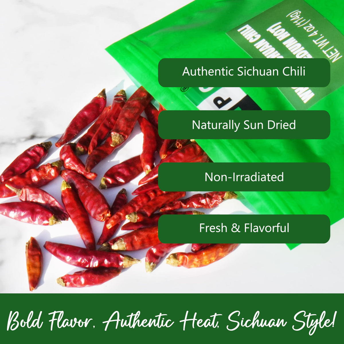 NPG Sichuan Red Chili Peppers, Medium Hot, 4 Ounce Pack, Dried Red Chilies for Cooking