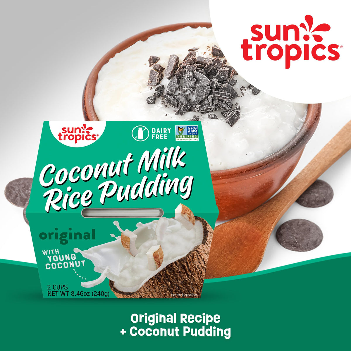 Sun Tropics Coconut Milk Rice Pudding Snack, Original | Vegan Pudding, Dairy Free Pudding Snacks | Gluten Free, Low Sugar, Non-G