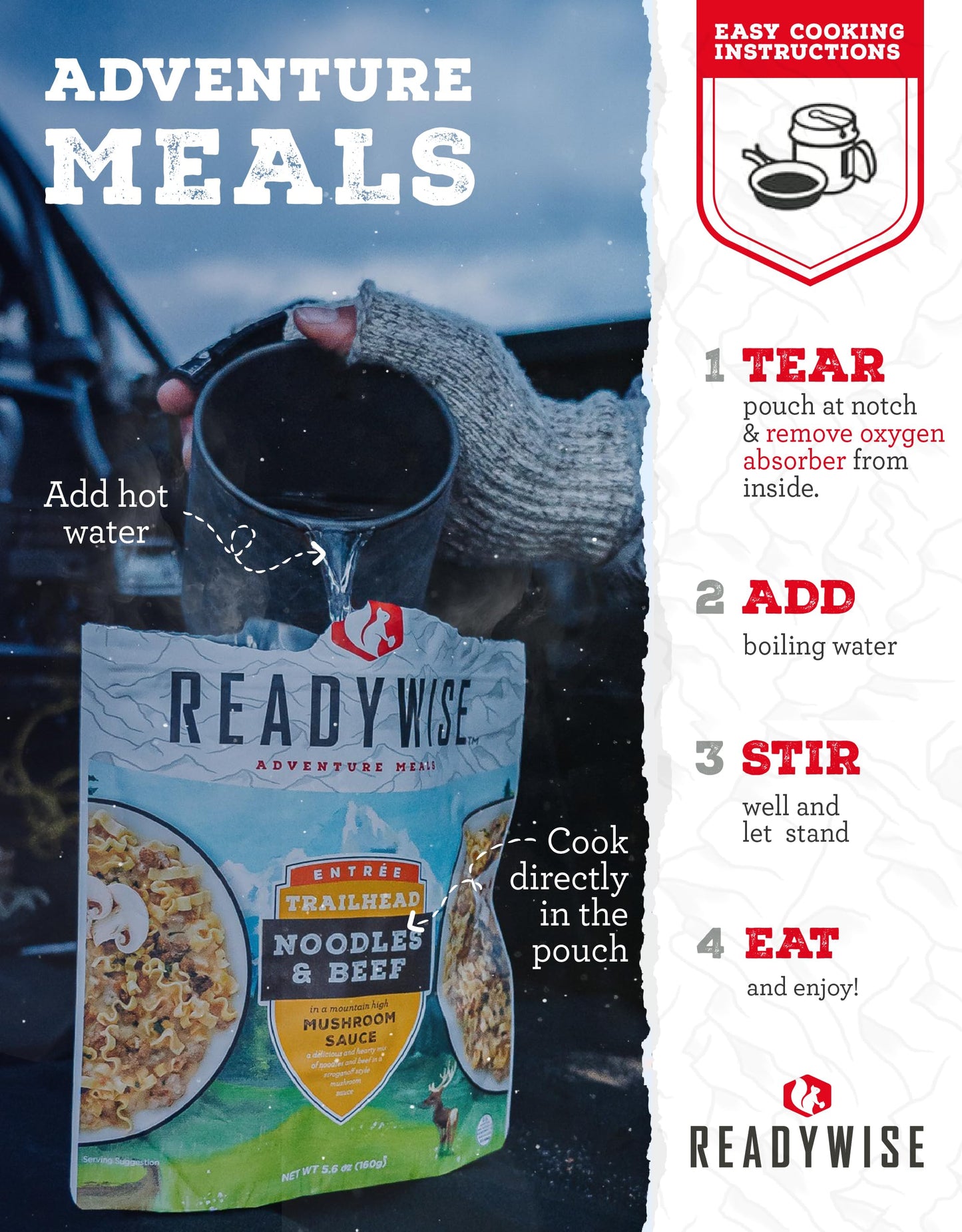 Readywise 2-Day Adventure Bag | Freeze-Dried Backpacking & Camping Food | Waterproof Dry Bag | 23 Servings