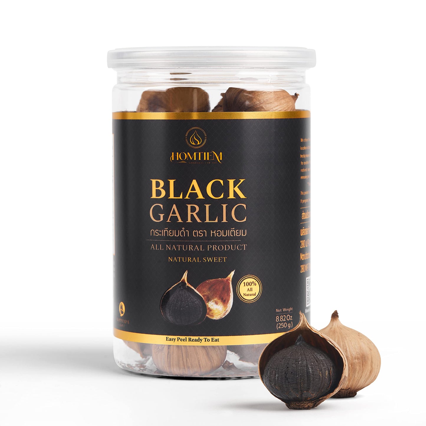 Homtiem Black Garlic 8.82 Oz (250g.), Whole Black Garlic Fermented for 90 Days, Super Foods, Non-GMOs, Non-Additives, High in An