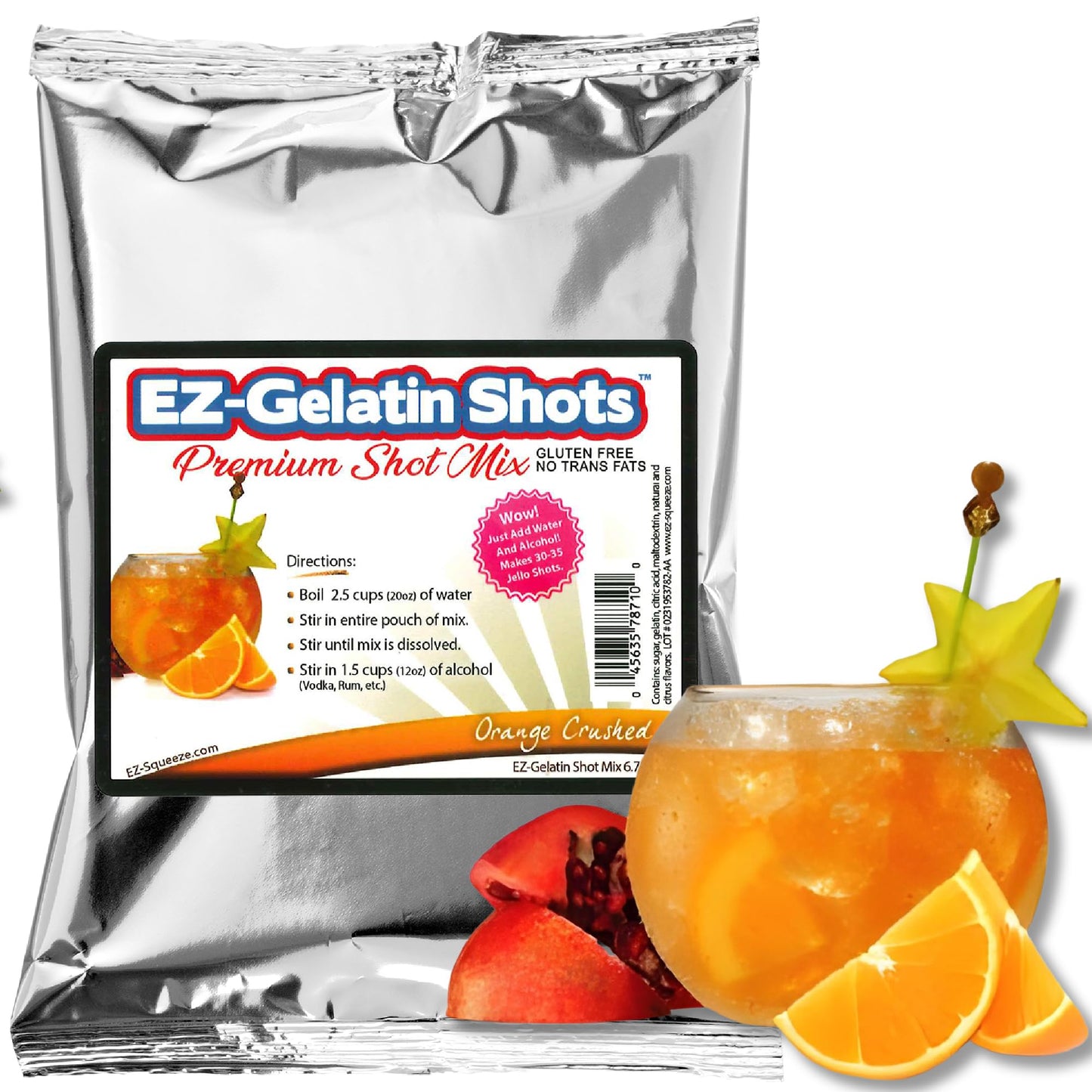 Orange Crushed Jello Shot Mix 6.78 oz - enhanced Gluten-Free Jello Mix for Tasty Jello Shots - Easy to Make EZ Gelatin Powder Mix for Jello Shots - mature-themed New Year and Holiday Party Supplies