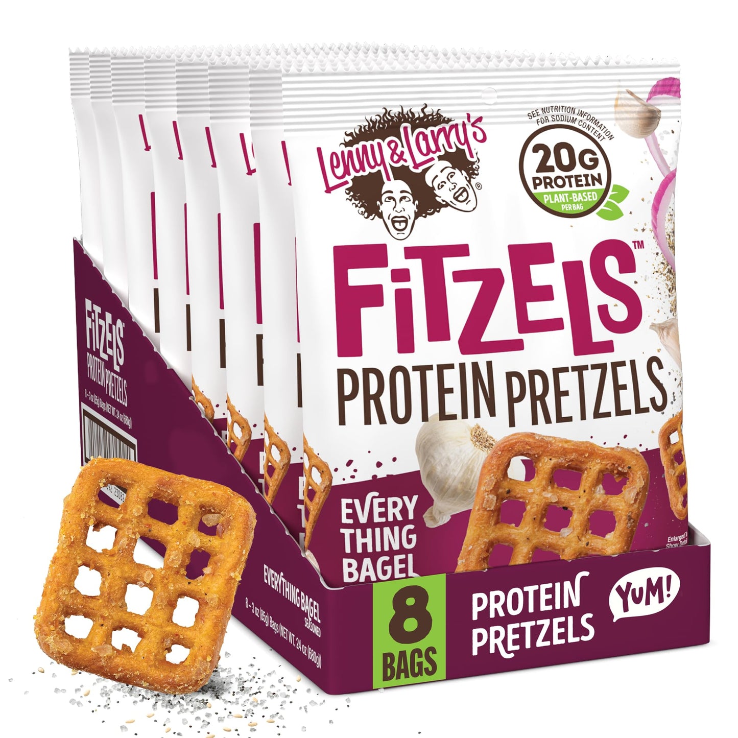 Lenny & Larrys Everything Bagel FITZELS- Savory Pretzel Snacks Incredibly Tasty, High Protein Salty, Vegan, Kosher 20 gs of Pl