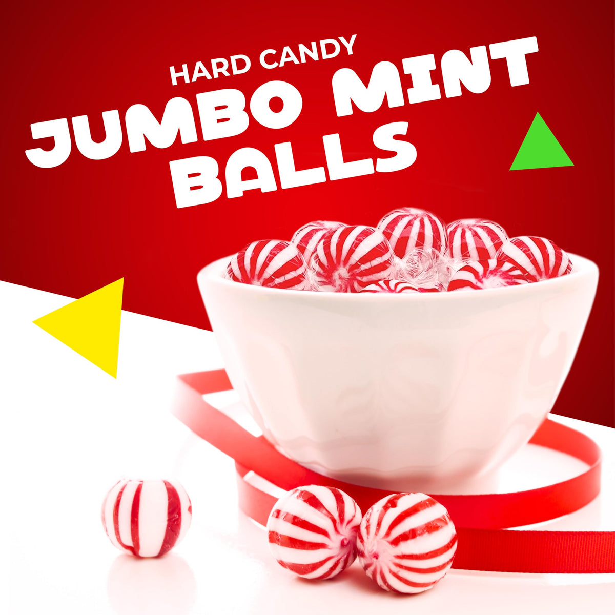 Jumbo MInt Balls |1 Pound Bag - Approx. 45 Count | Nostalgic Peppermint Hard Candy | Individually Wrapped Christmas Candy for Of