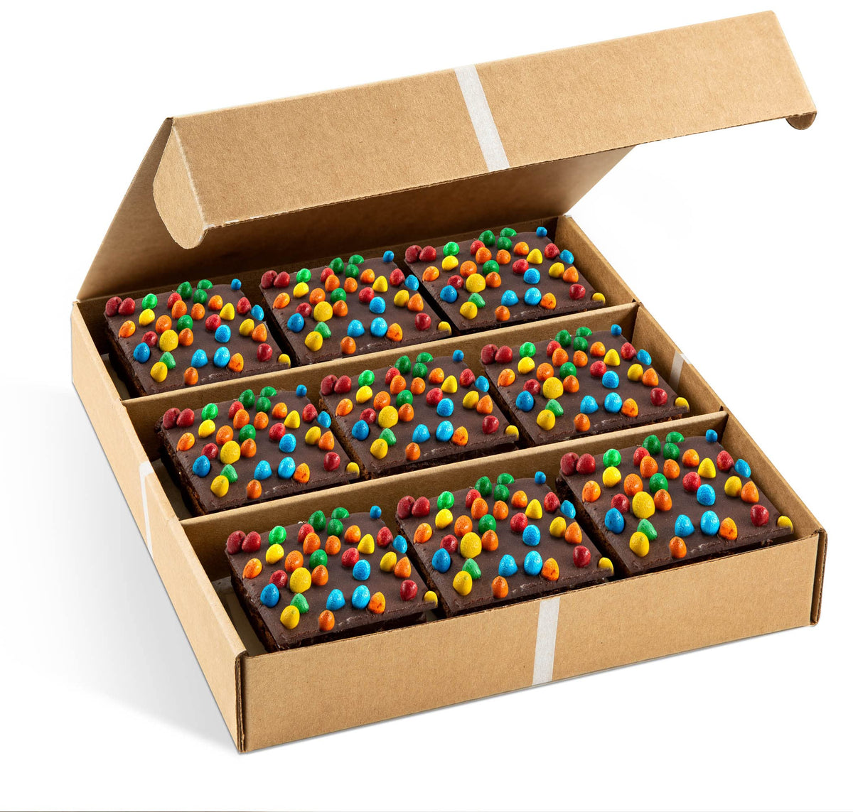 Brownies Gift Basket | Chocolate Brownies Individually Wrapped [9 Count] Topped With Rainbow Candy Chips | Birthday Snacks | Foo