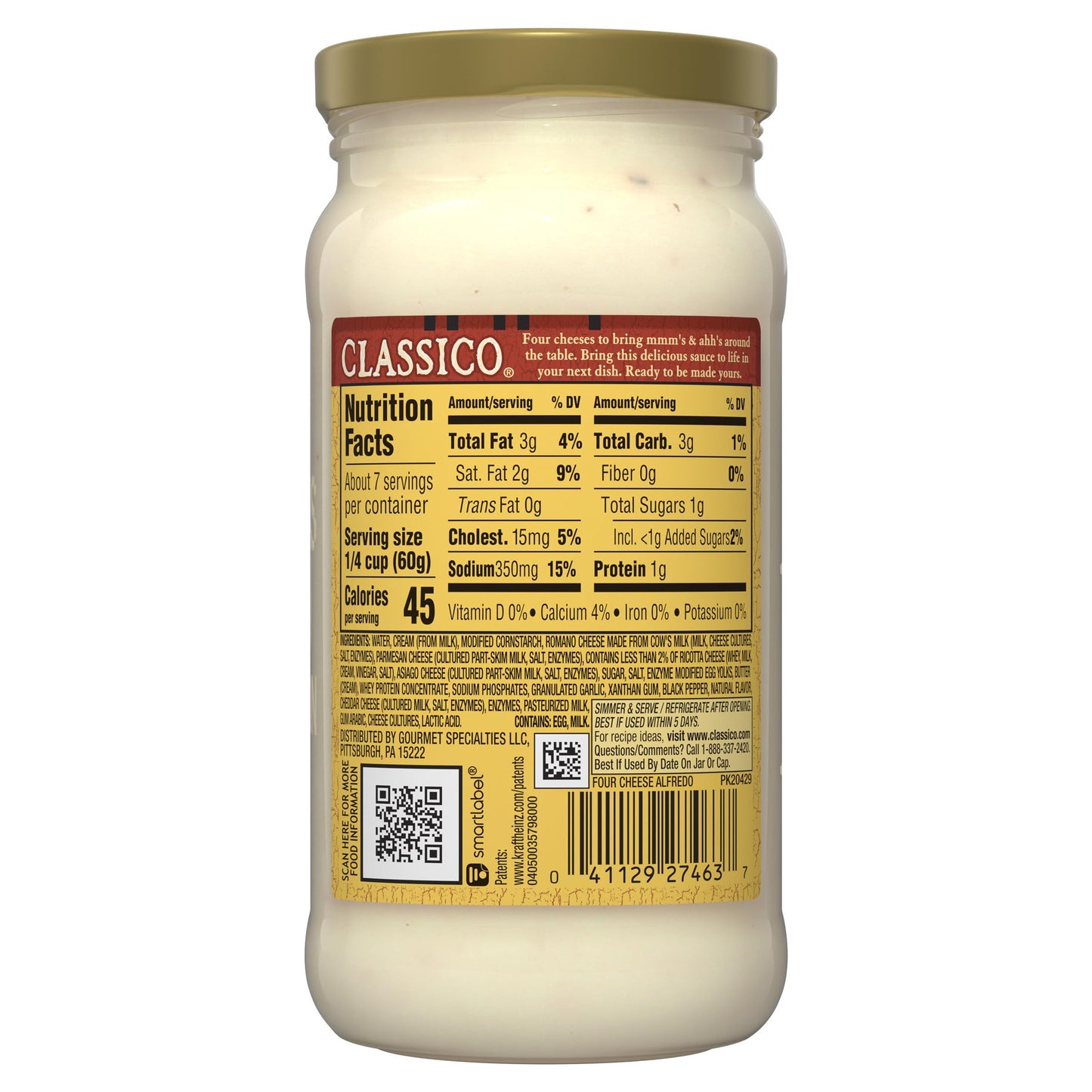 Classico Four Cheese Alfredo Pasta Sauce, 15 oz. Jar