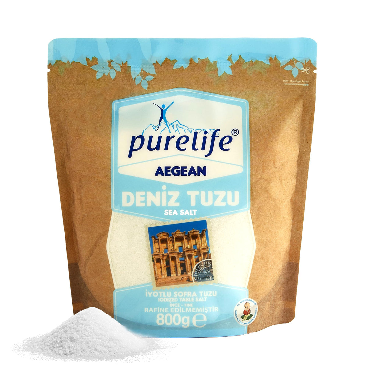 Purelife Iodized Organic Sea Salt Fine Ground - Unrefined Kosher Sea Salt for Cooking & Baking | Aegean Harvested  Gluten-Free  Ideal for Paleo  Keto  Vegan Diets - 1.76 lbs