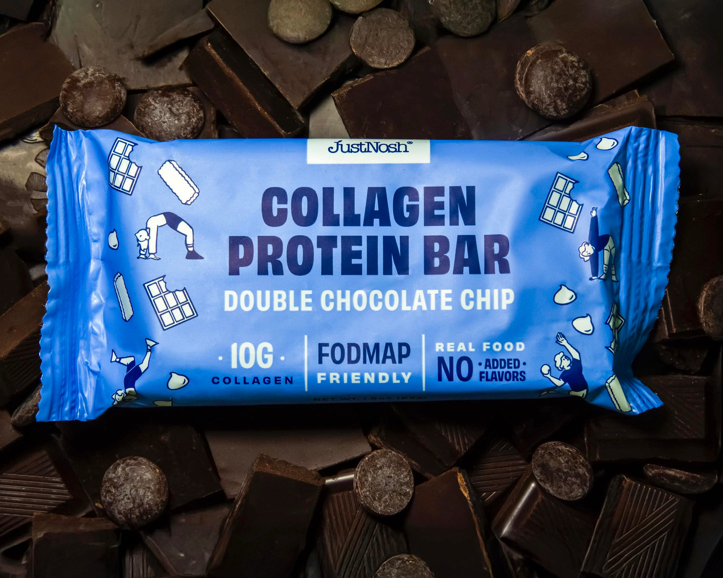 Justnosh ?D?Ouble Chocolate Chip Collagen Protein Bars – 15G Protein, 10G Collagen | Gluten & Dairy Free, Low Fodmap, Seed Oil Free (12 Pack)
