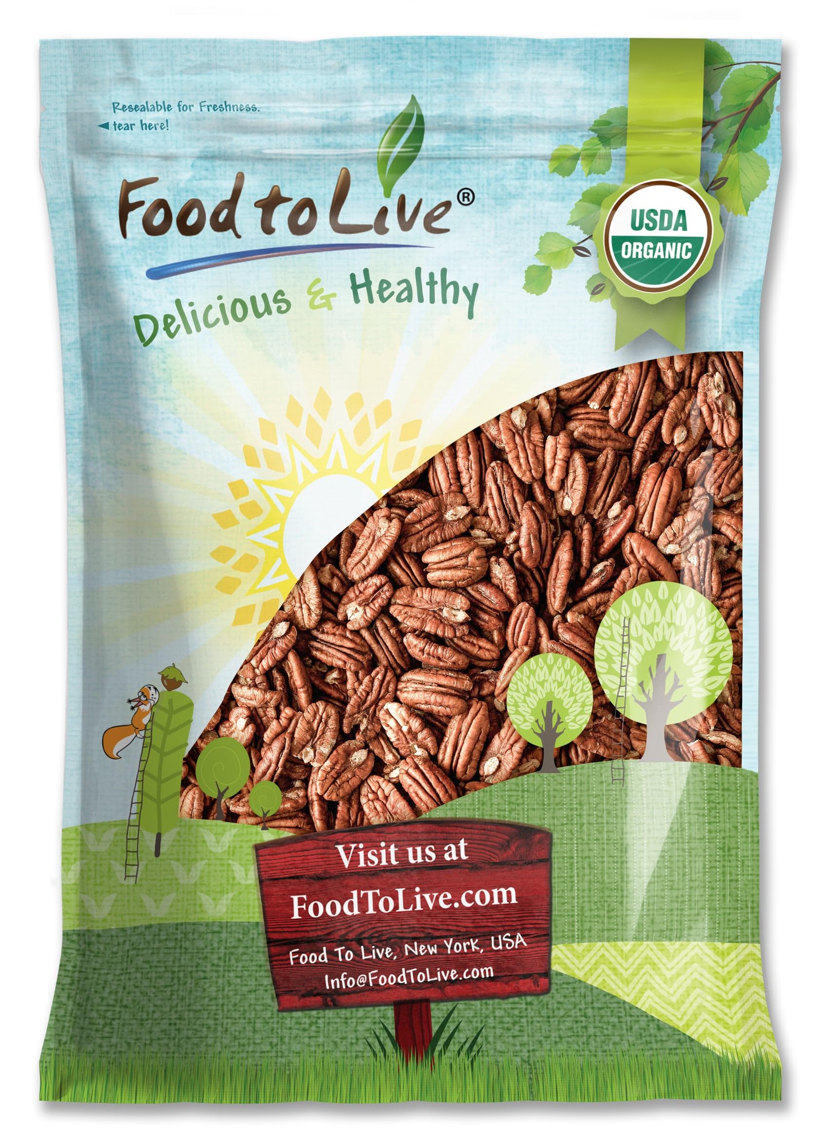 Food to Live Organic Pecan Halves, 9 Pounds - Non-GMO, Kosher, Raw Pecan Nuts, Unsalted, Vegan, Kosher, Shelled, Sirtfood, Bulk.