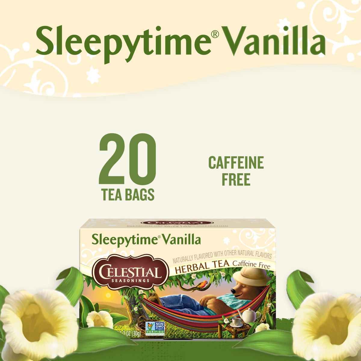 Celestial Seasonings Sleepytime Herbal Tea, Vanilla, Caffeine Free, 20 Count, Pack of 6