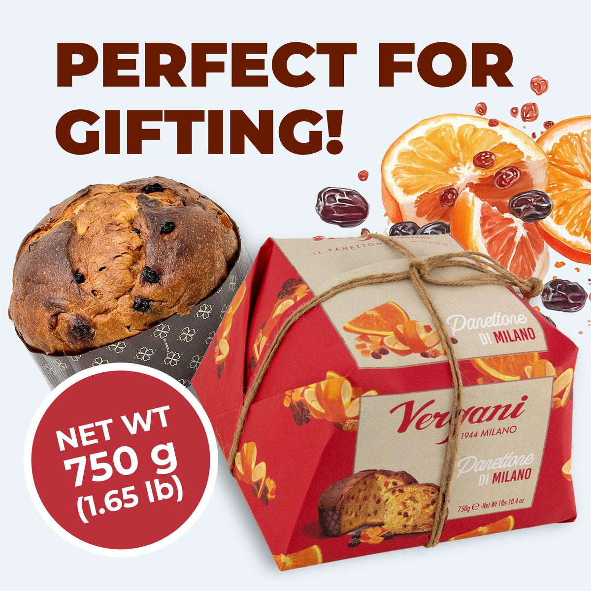 Vergani Classic Panettone, Pack Of 1 - Artisan Holiday Bread, Festive Dessert, Enhanced Gift, Traditional Baked Loaf - 750G (1.65 Lb) X1