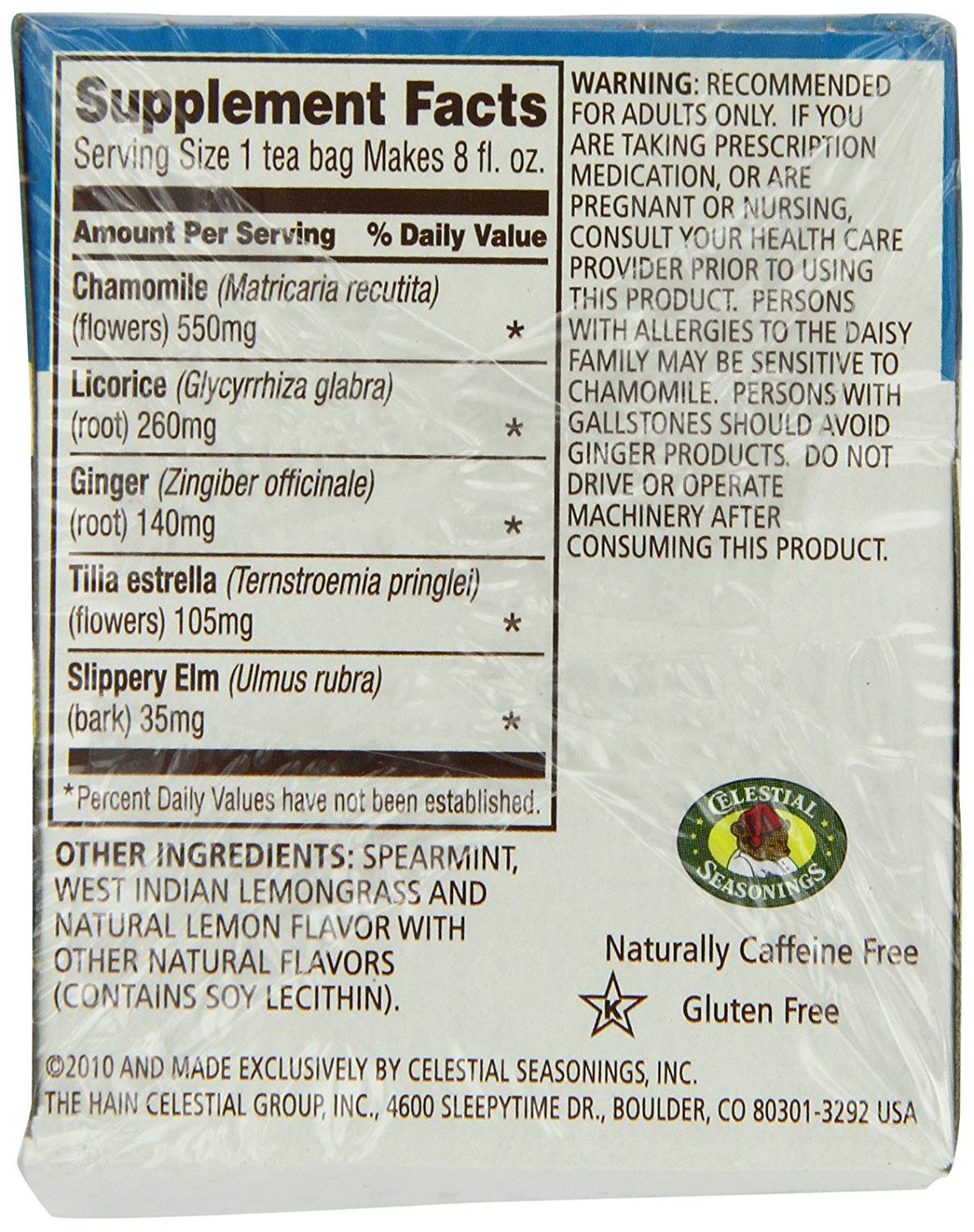 Celestial Seasonings Wellness Tea, Sleepytime Throat Tamer, Caffeine Free, 20 Count (Pack of 6), Natural