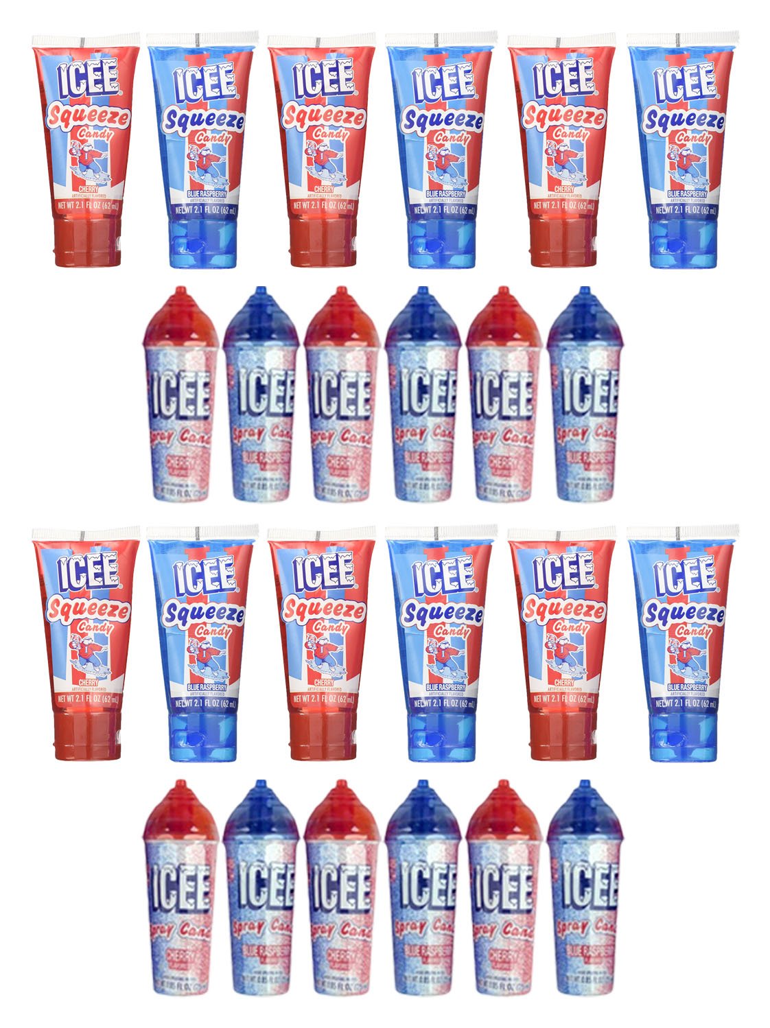 Set of 24 ICEE Spray Candy and Squeeze Candy! Perfect for Movie Night, Parties, Feild Trips and More! (12 Squeeze & 12 Spray)