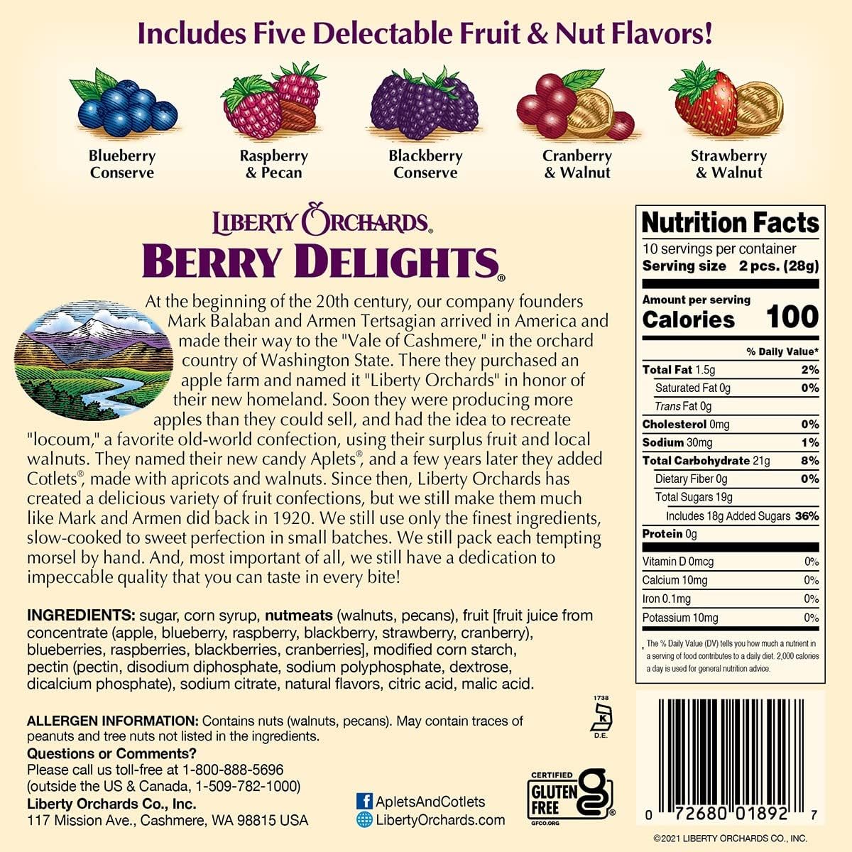 Liberty Orchards Aplets & Cotlets, Berry Delight, Fruit Delights, Dessert Delights, 4 Pack Variety