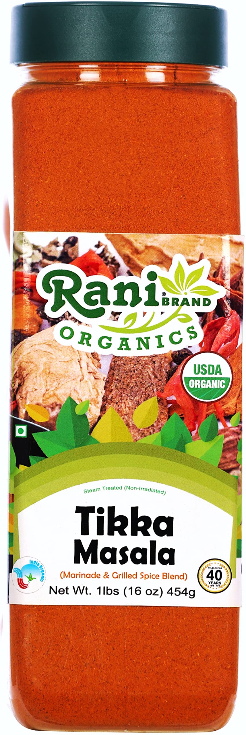 Rani Organic Tikka Masala (Marinade & Grilled Spice Blend) 6-Spice Indian Blend 16oz (1lb) 454g PET Jar ~ All Natural | Vegan | 