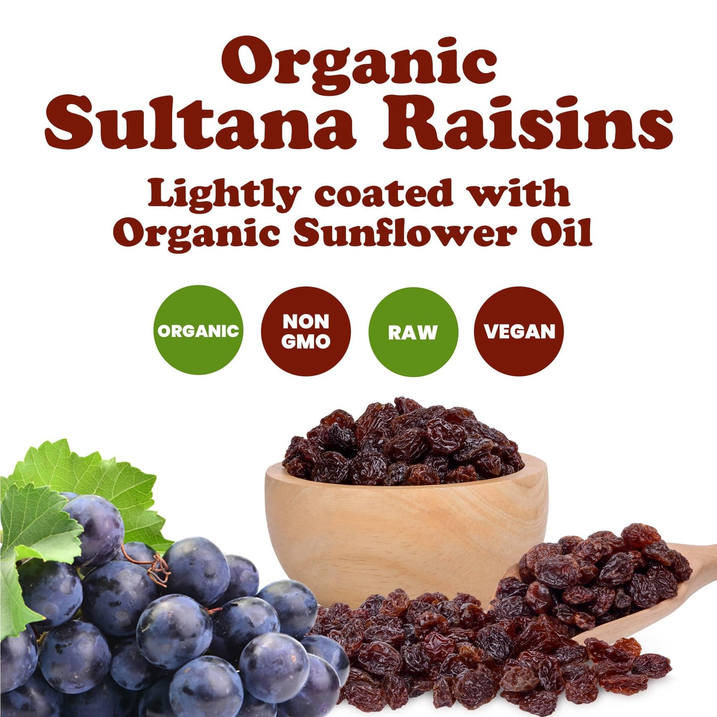 Food To Live Organic Sultana Raisins, 20 Pounds - Non-Gmo, Unsweetened, Unsulfured, Lightly Coated With Organic Sunflower Oil, V
