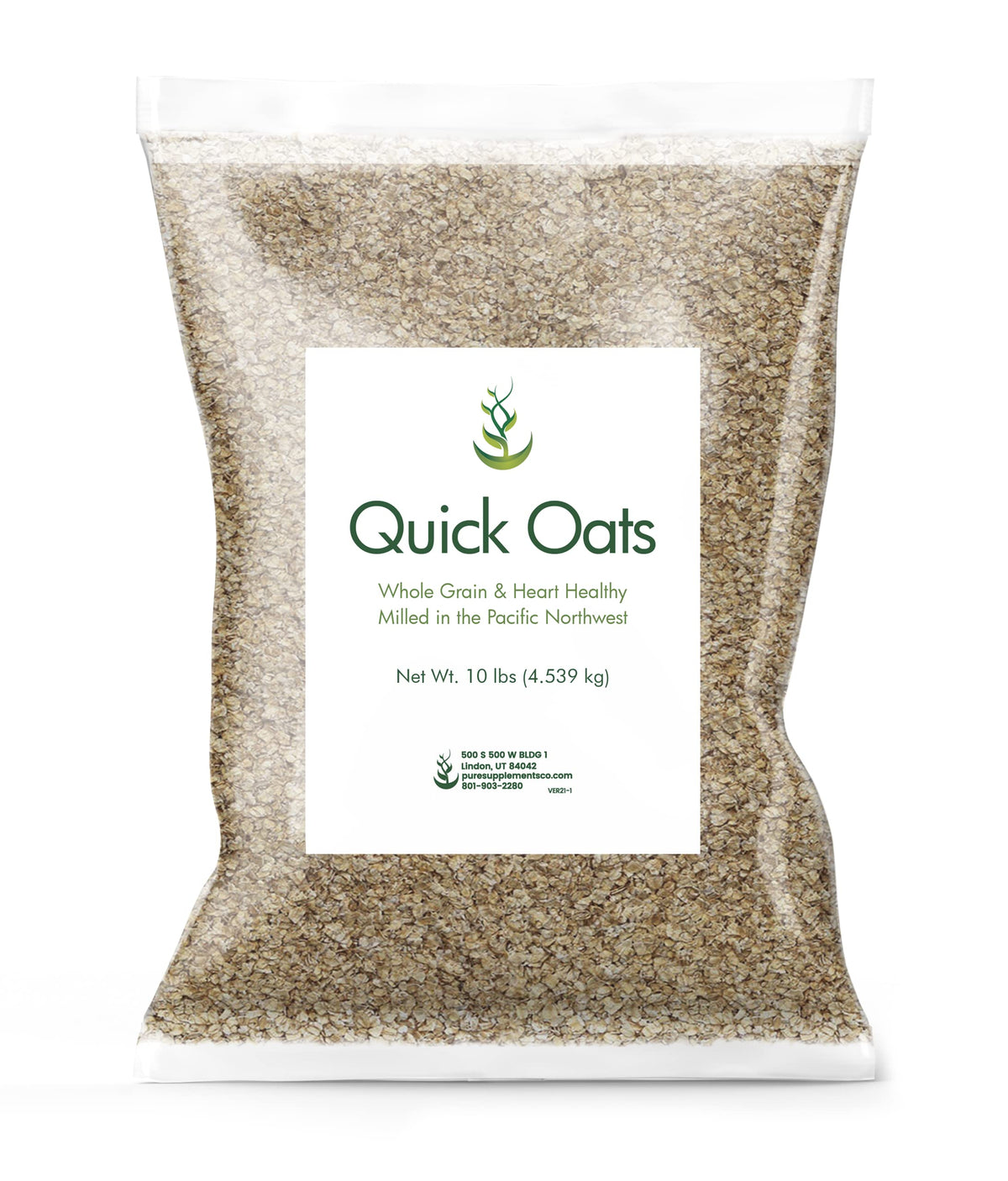 Pure Original Ingredients Quick Oats Breakfast Cereal, Whole Grain, Milled In The Pacific Northwest, Eco-Friendly Packaging, 10 