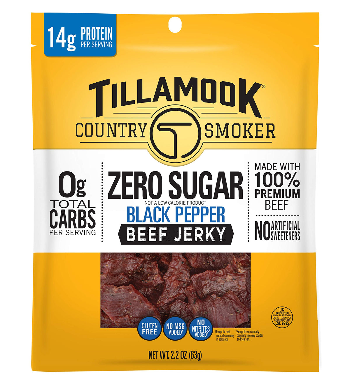 Tillamook Country Smoker Beef Jerky, Zero Sugar, Keto Friendly, Black Pepper, 2.2 Ounce