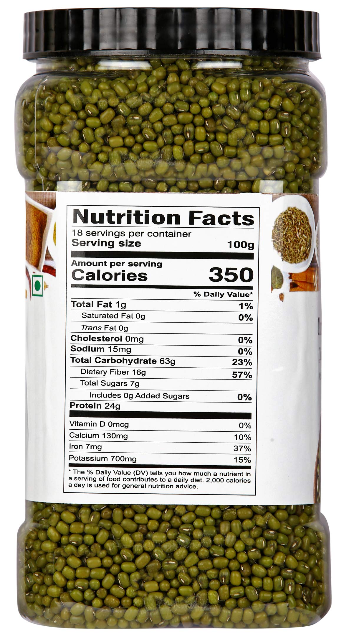 TAJ Premium Indian Moong Dal Whole, Mung Beans, 3.5-Pounds Jar