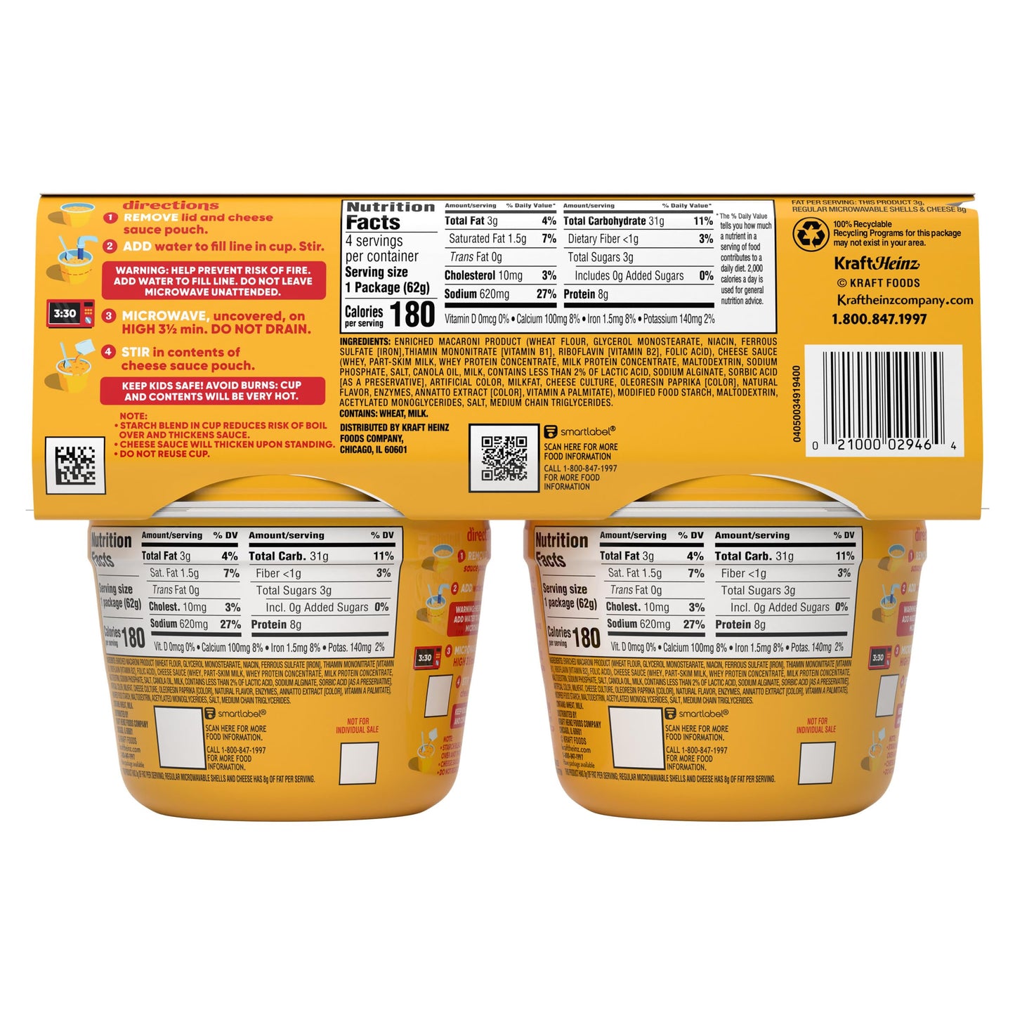 Velveeta Shells & Cheese Microwavable Macaroni and Cheese Cups with 2% Milk Cheese (4 ct Pack, 2.19 oz Cups)