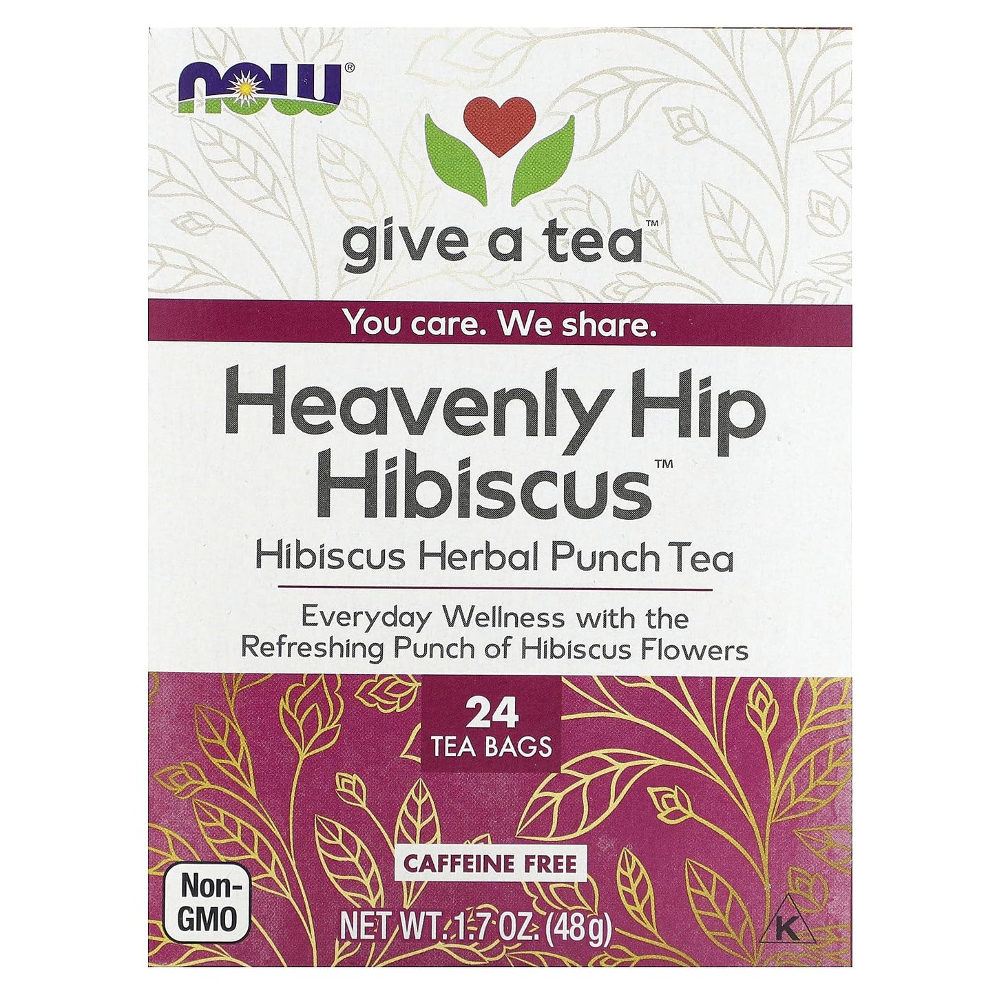 NOW Foods Hibiscus Herbal Punch Tea, Caffeine Free, 24 Tea Bags, Everyday Wellness, Model NOW04266