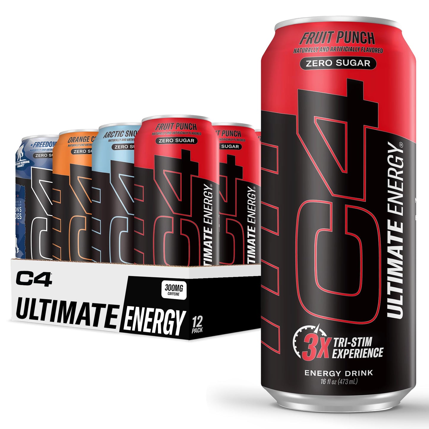 C4 Ultimate | Pre Workout Sugar Free Energy Drink Official Variety Pack | Tri-Stim Experience with 300mg Caffeine + TeaCrine + Dynamine | 16oz (Pack of 12)