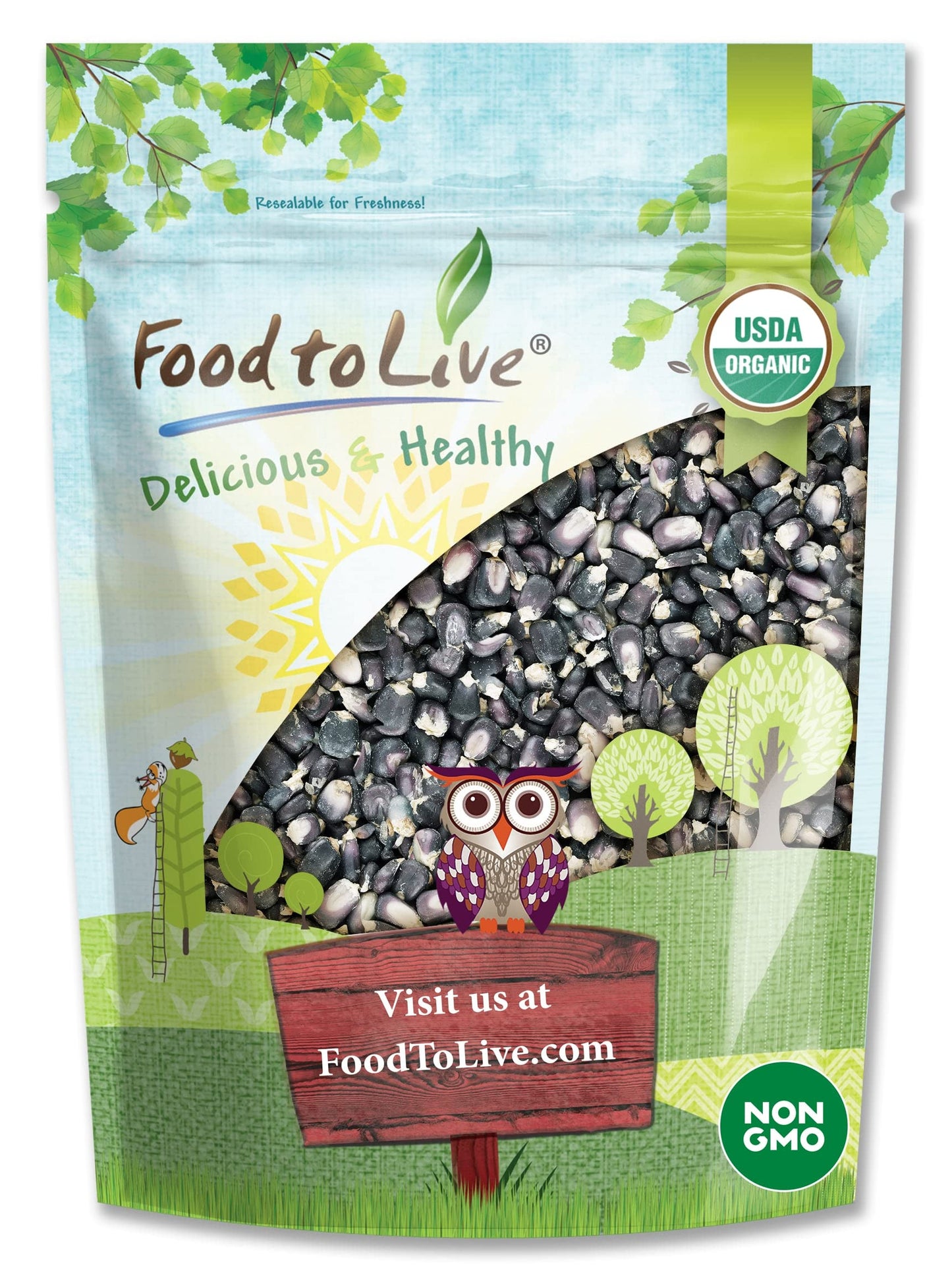 Organic Blue Corn Kernels, 5 Pounds - Non-GMO, Whole Dried Kernels, Vegan, Bulk. Cereal Grain. Good Source of Vitamin B6, Phosph