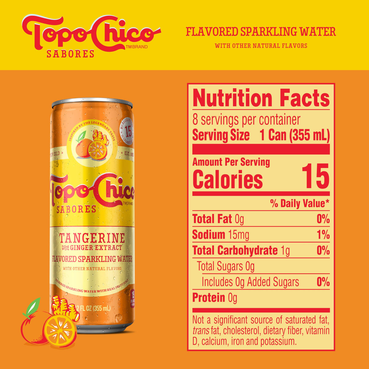 Topo Chico Sabores Tangerine With Ginger Extract 12Oz 8Pk