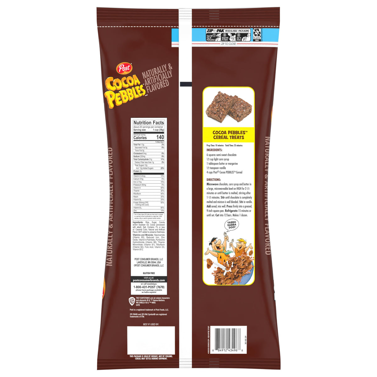 Cocoa PEBBLES Cereal, Gluten Free Rice Cereal, Family Size 32 oz Bag