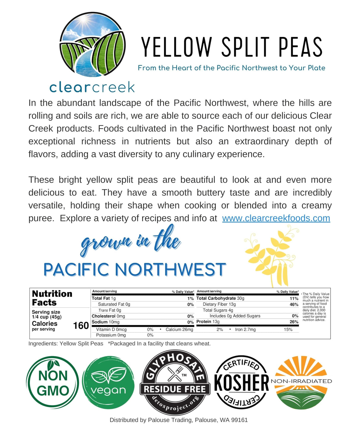 Yellow Split Peas | 1 Lb | Non-Gmo | Vegan | Non-Irradiated (Will Sprout) | Kosher | Vegan | Grown Pacific Northwest
