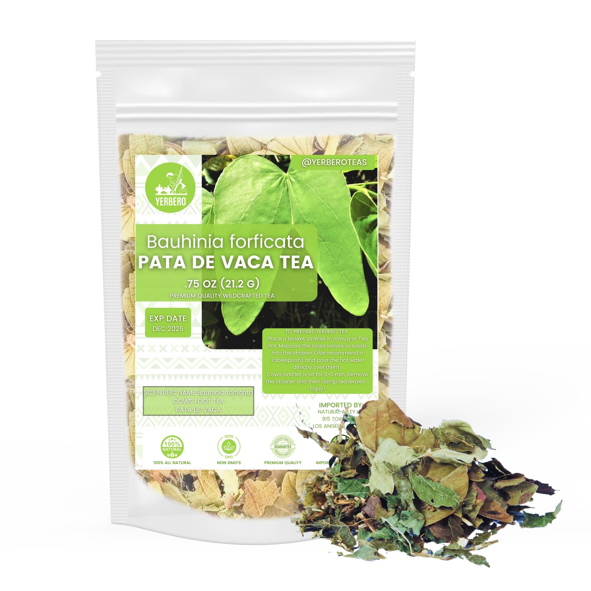 YERBERO Loose Cows Foot Leaf, 100% All Natural, 22g (0.75 oz), Premium Wildcrafted Quality, 20+ Servings, From Mexico