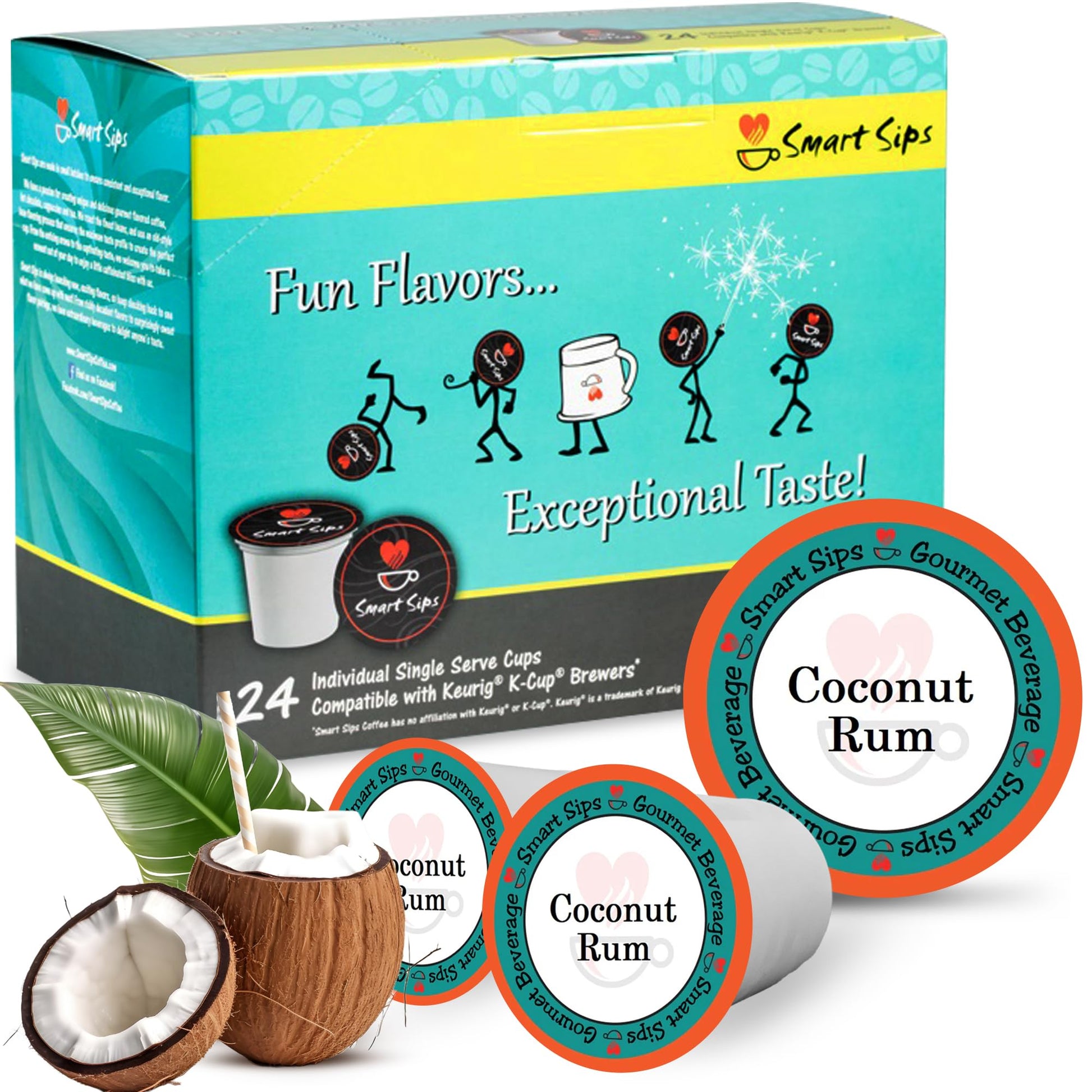 Smart Sips Coffee Coconut Rum Flavored Coffee Pods, Medium Roast, 24 Count for Keurig K-Cup Brewers