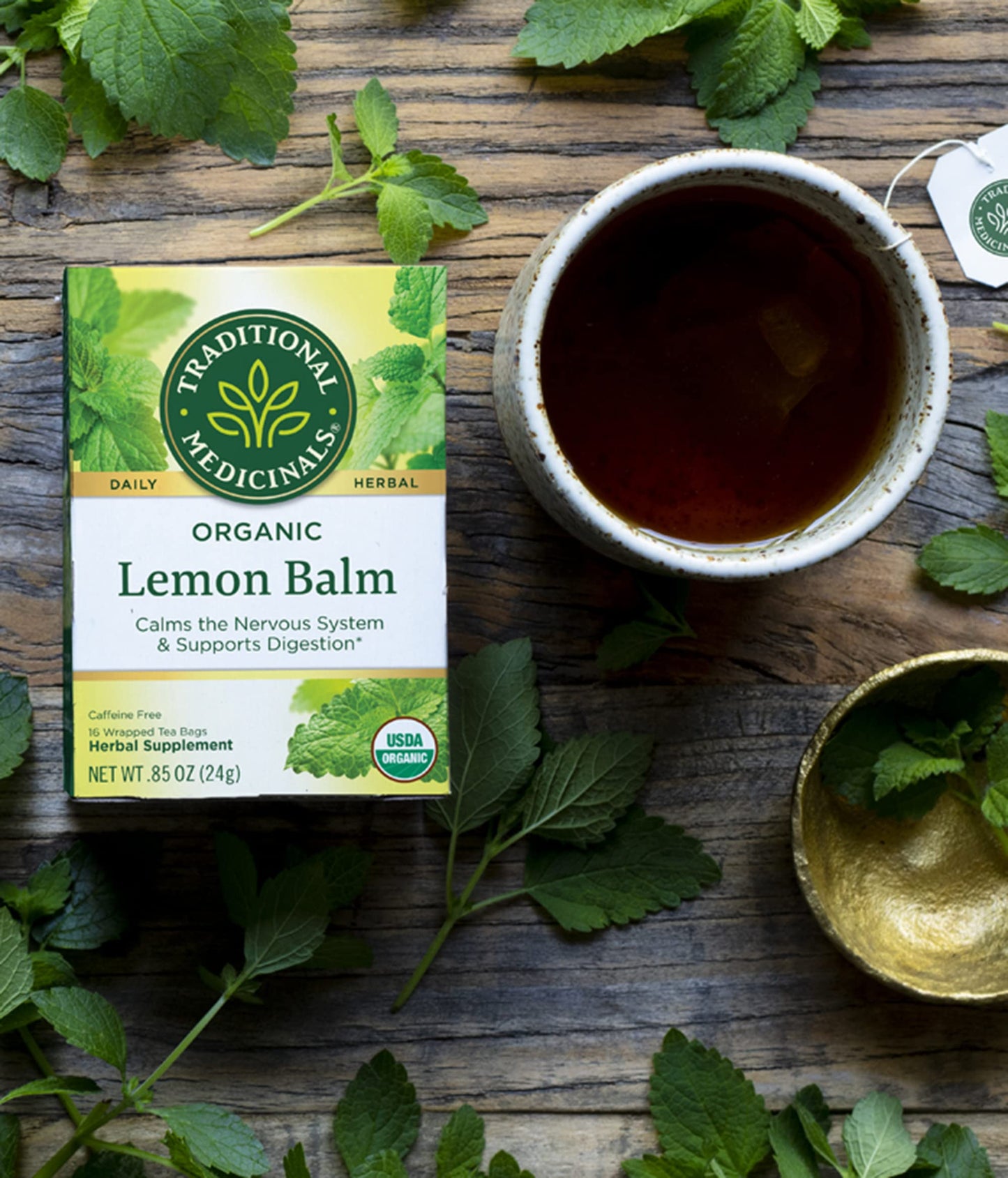 Traditional Medicinals Organic Lemon Balm Herbal Tea  Calming and Supports Digestion (Pack of 2) - 32 Tea Bags Total