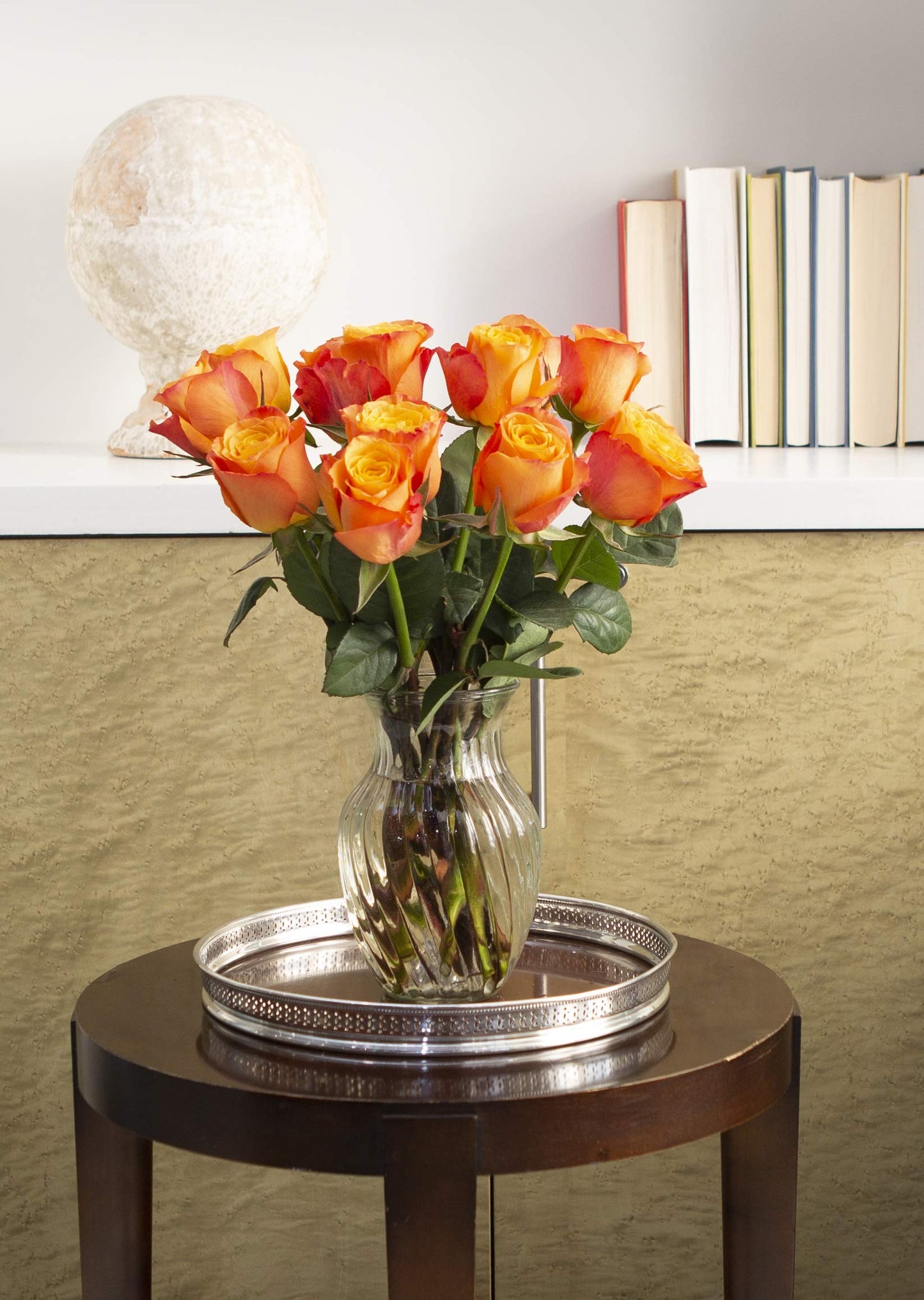 KaBloom Fresh Orange Roses Bouquet - 12 Long-Stem Flowers with Vase - Mothers Day Gift - Model KADF3635-V118-A999