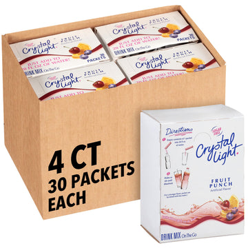 Crystal Light Sugar-Free Fruit Punch On-The-Go Powdered Drink Mix 120 Count, 30 Count (Pack Of 4)