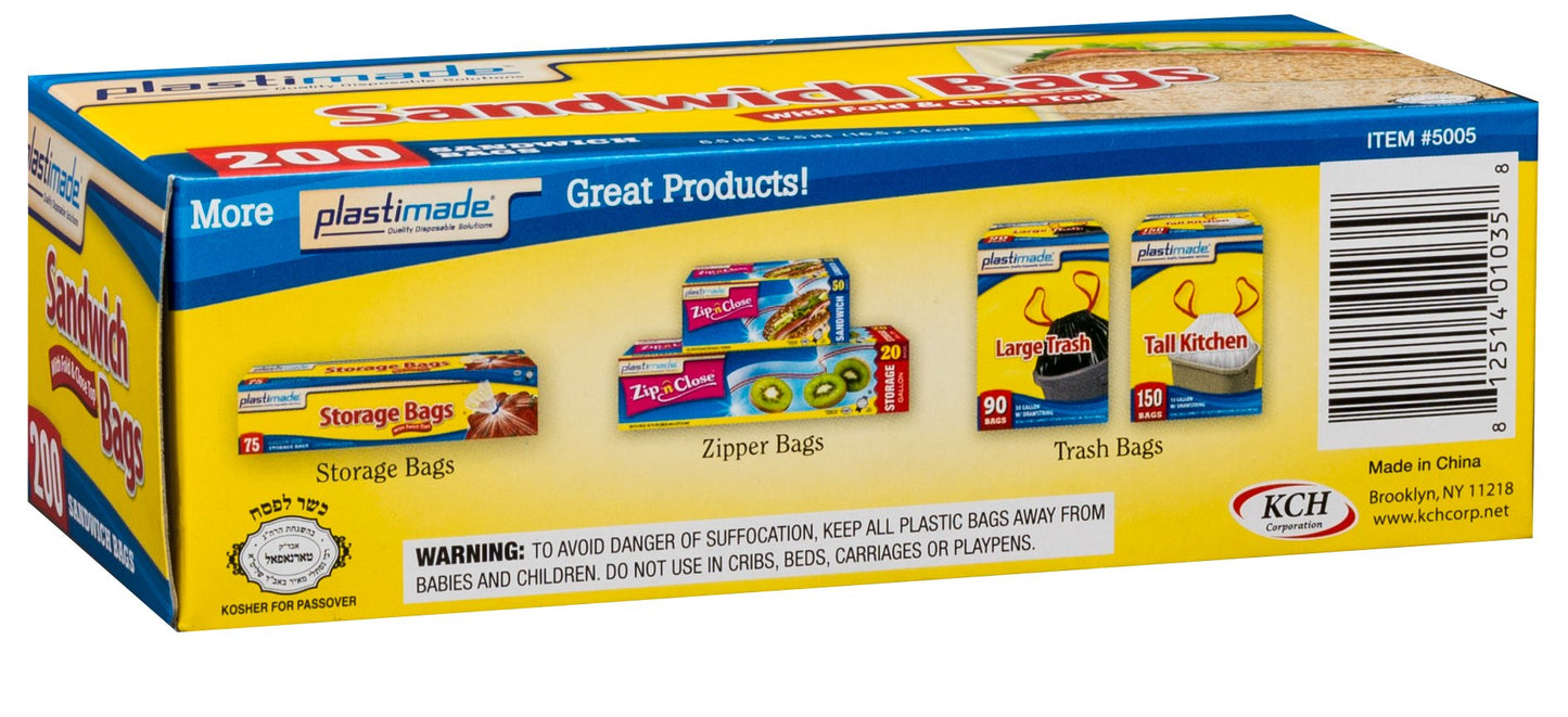 Plastimade Sandwich Bags With Fold & Close Top (6.5 In X 5.5) In 200 Count Pack Of 4