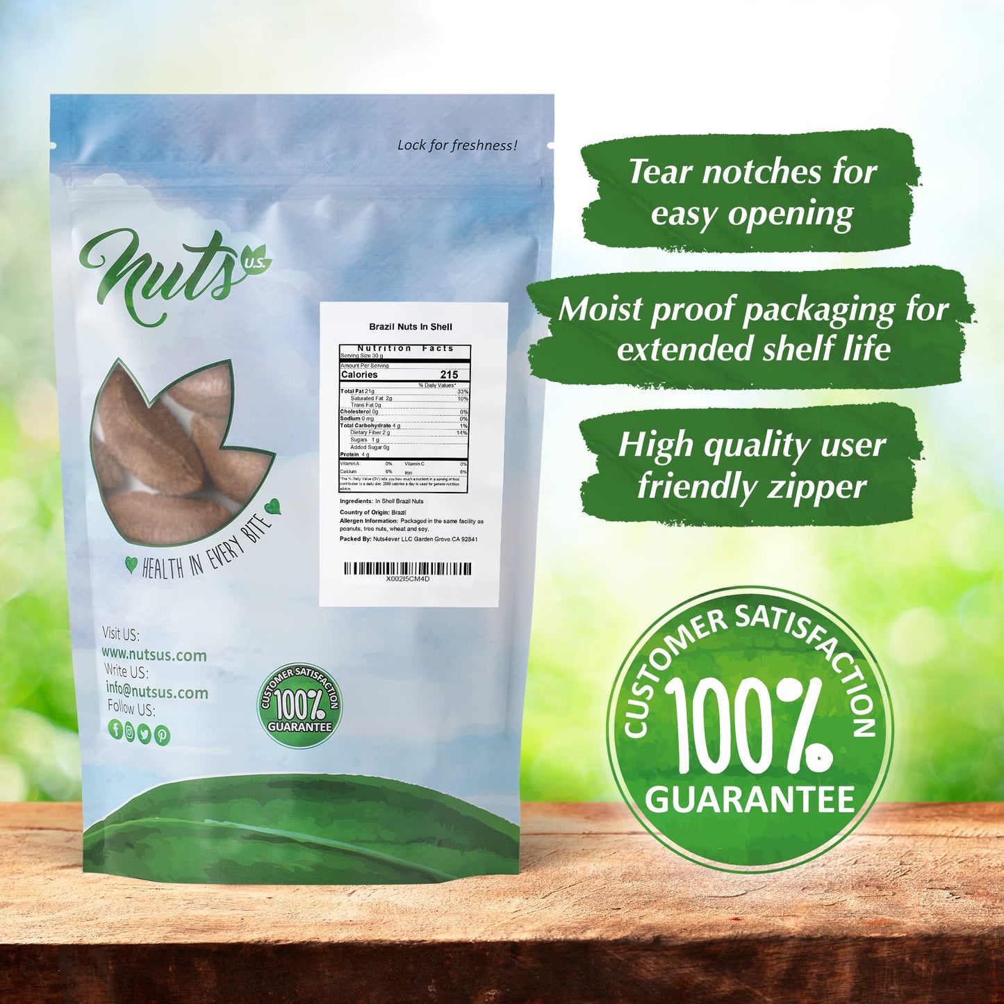 NUTS U.S. - Brazil Nuts In Shell | No Added Colors and No Artificial Flavors | Non-GMO and Natural | Fresh Buttery Taste and Raw | Pasteurized and Polished Brazil Nuts Packed In Resealable Bags!!! (6 LBS)