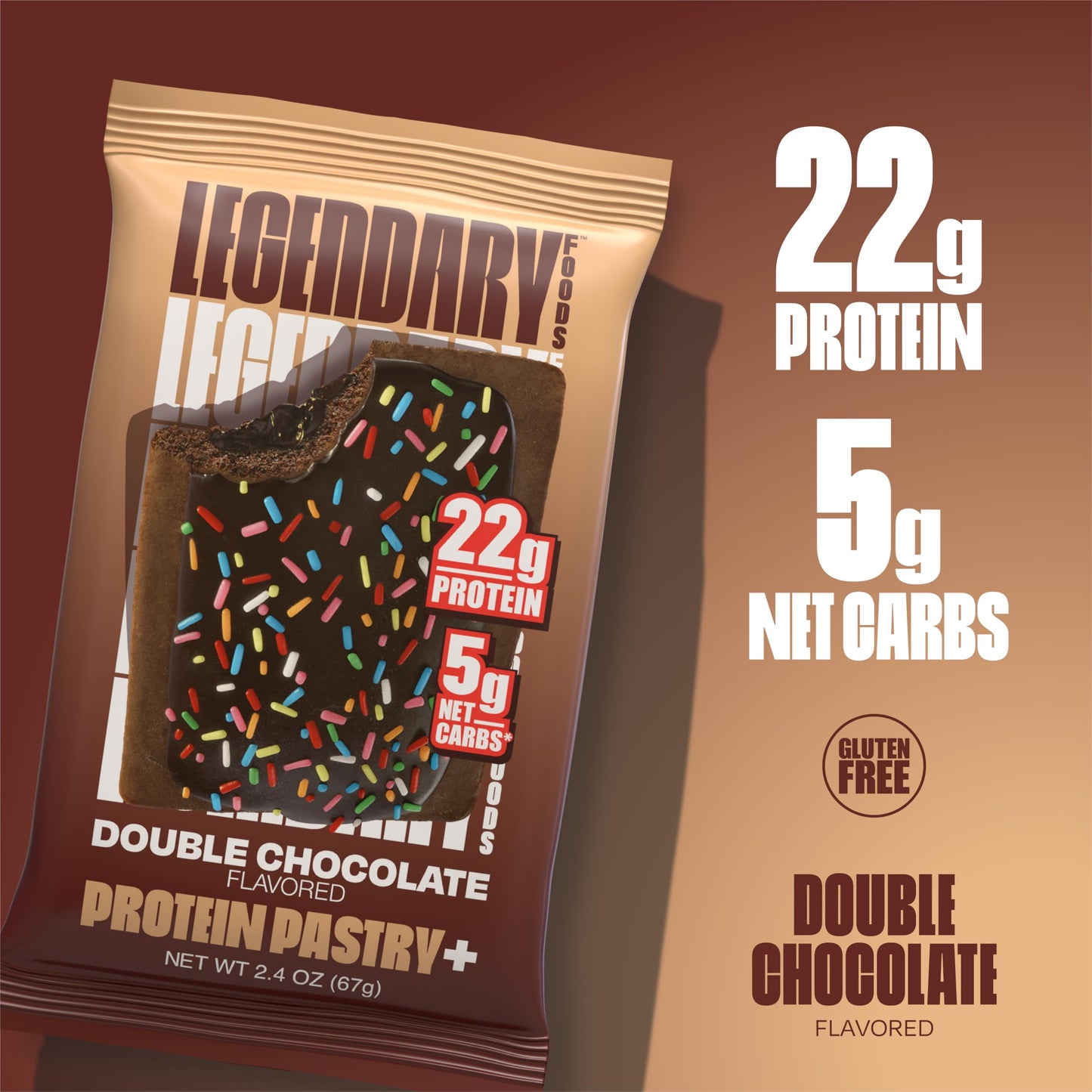 Legendary Foods Protein Pastry+ Bar - Low Carb, Gluten Free, Zero Sugar, 22g Protein, 8 Count