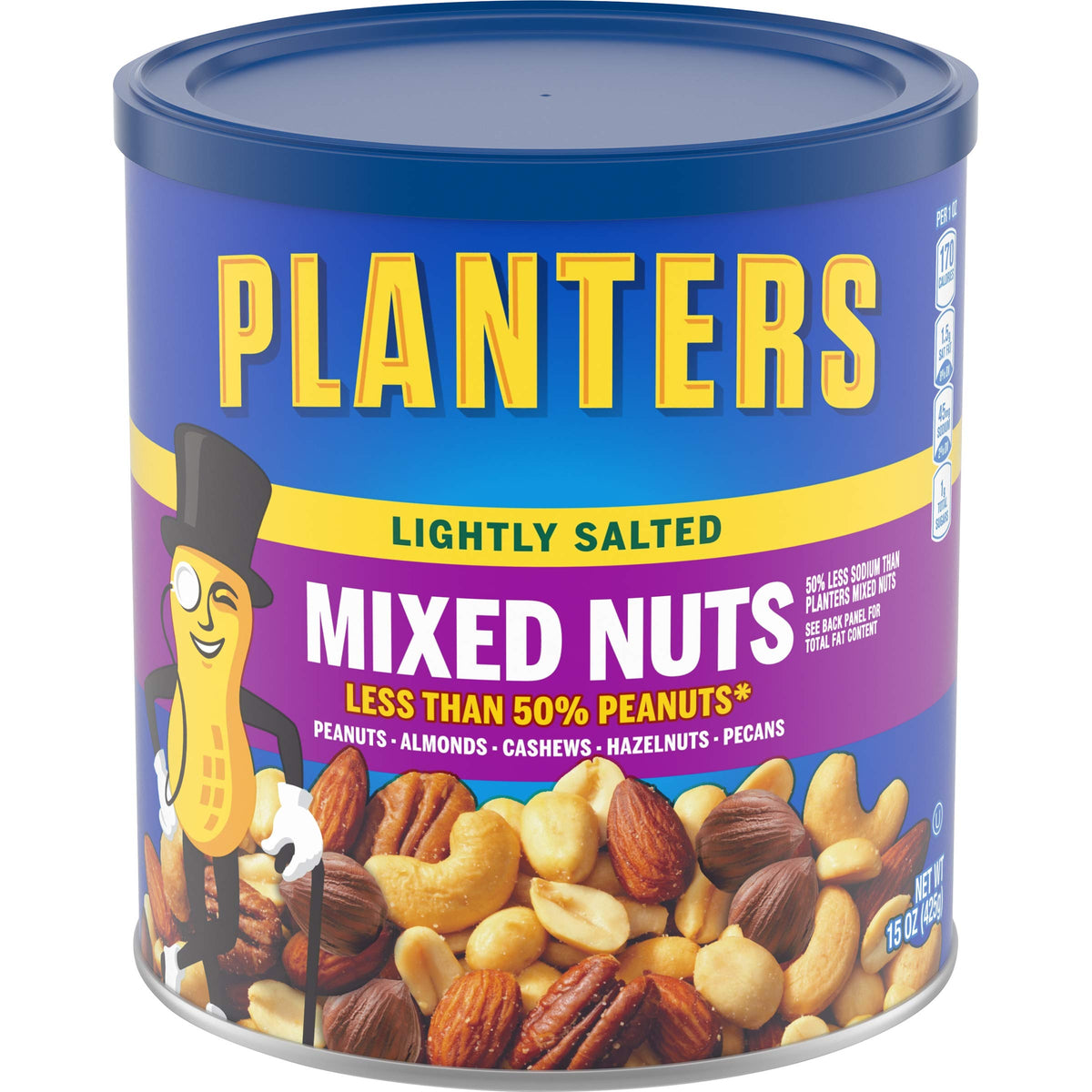 PLANTERS Mixed Nuts, Lightly Salted, 15 Ounce Canister, Pack of 3